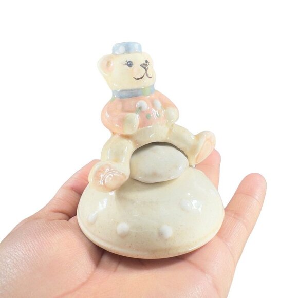 1980s Ceramic Sugar And Creamer Set 2 With Cute Whimsical Teddy Bear On Top - Picture 11 of 15